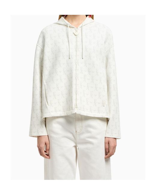 Emporio Armani White Logo-Print Hoodie