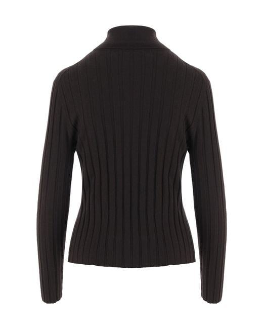 Allude Black Ribbed Turtleneck Knitted Sweater