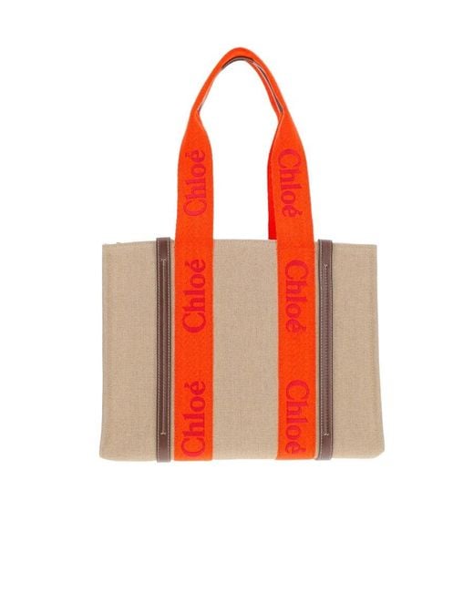 Chloé Red Woody Logo-Strap Tote Bag