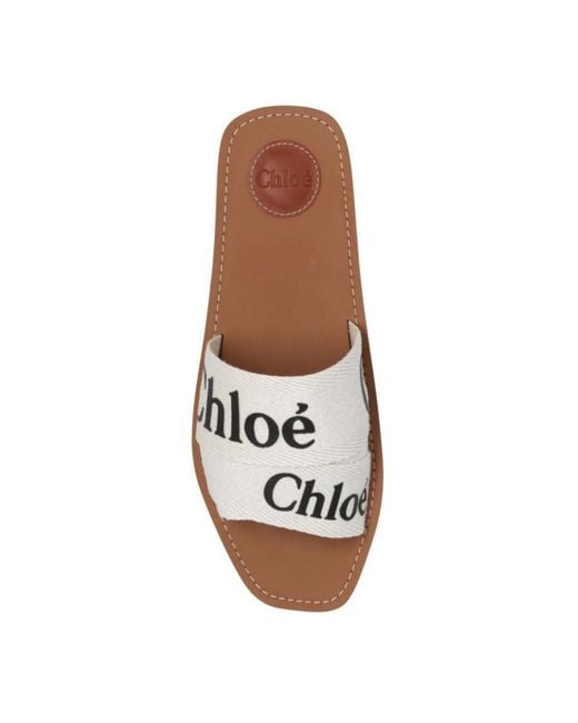Chloé White Chloé Logo Printed Slip-On Sandals