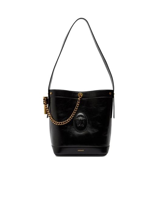 Versace Black Chain Small Leather Bucket Bag