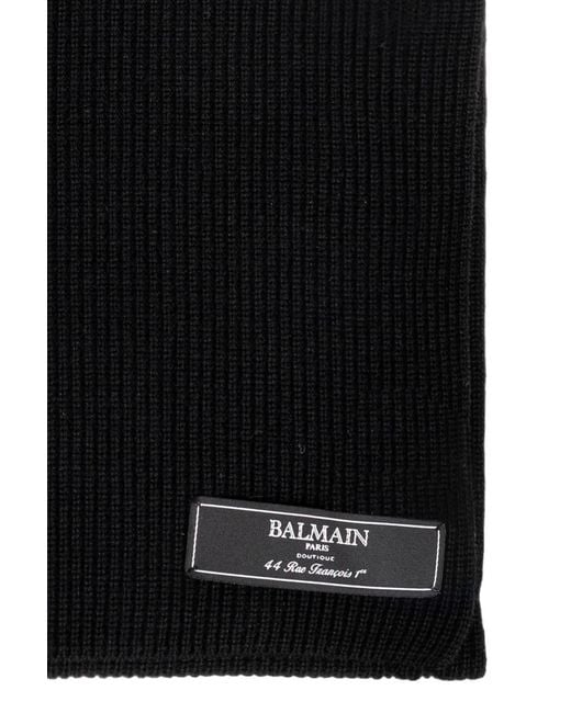 Balmain Black Logo Patch Ribbed Scarf for men