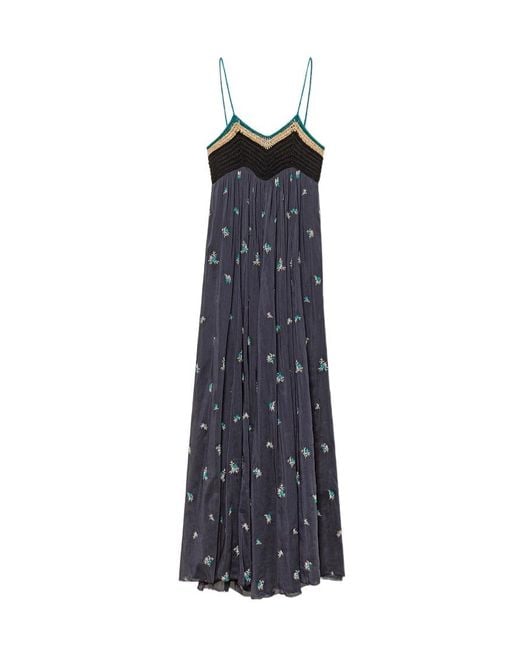 Forte_forte Blue Voile Bustier Dress With Petites Fleurs Embroidery