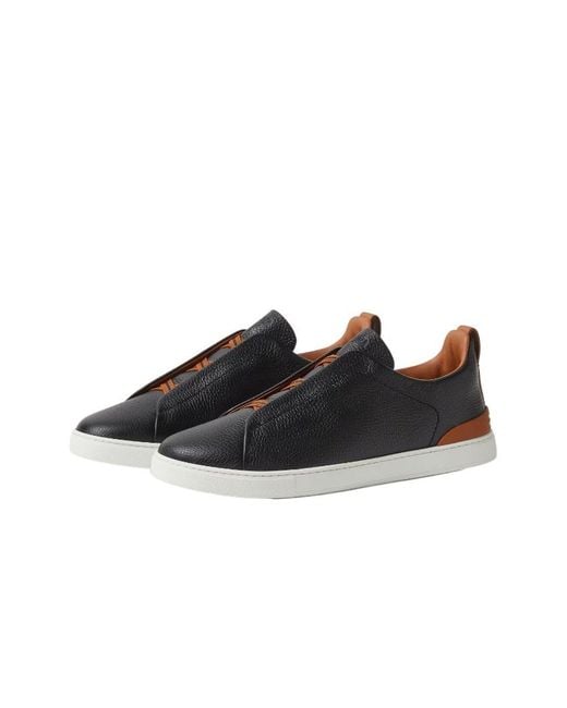 Zegna Black Covered Elastic Slip-On Sneakers for men