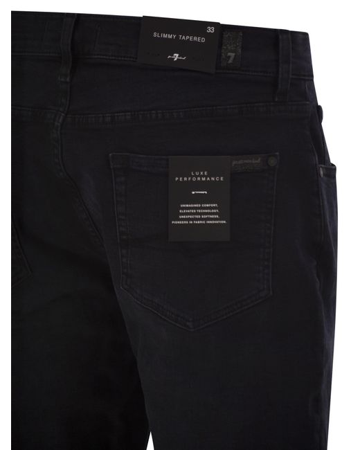 7 For All Mankind Black Slimmy Tapered Low Jeans for men