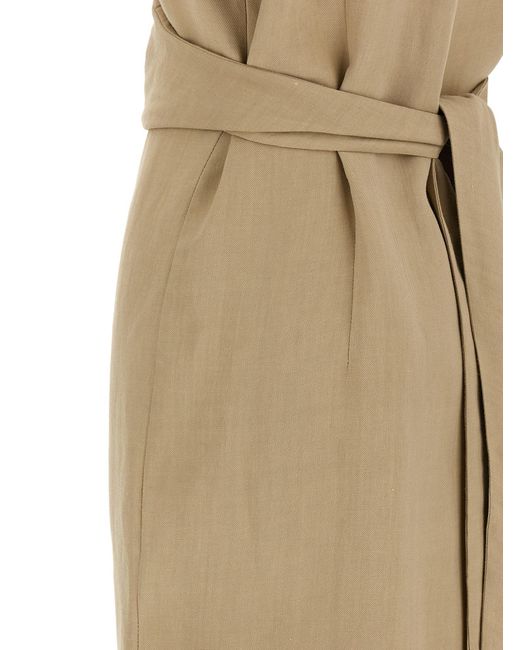 Brunello Cucinelli Natural V-Neck Short Sleeved Dress