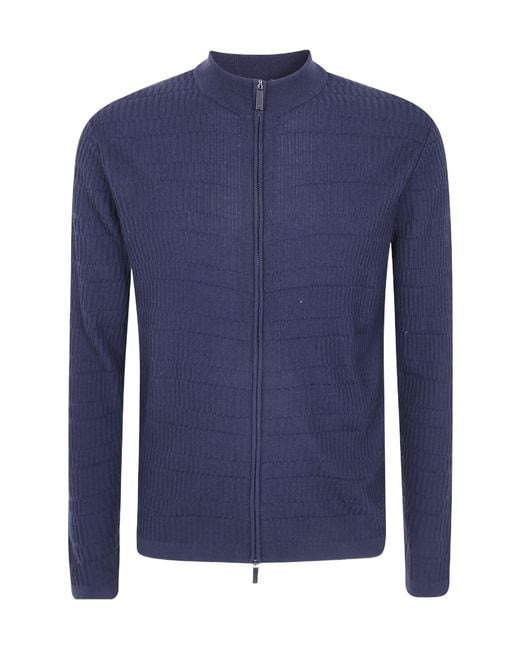 Emporio Armani Blue Long-Sleeved Zipped Cardigan for men