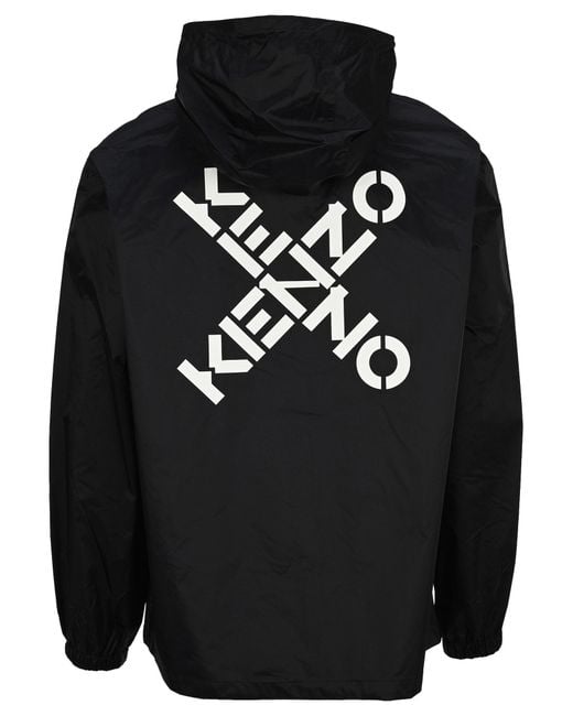 KENZO Black X Logo Hooded Rain Jacket for men