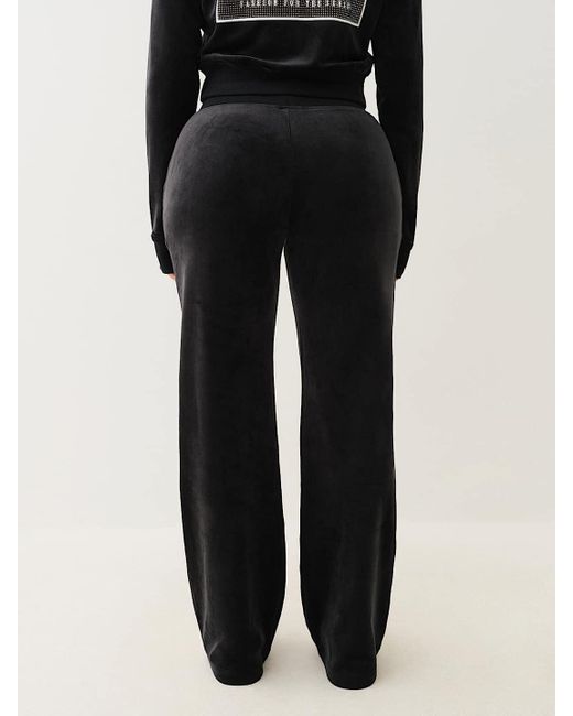True Religion Black Velour Crystal Horseshoe Straight Leg Pant
