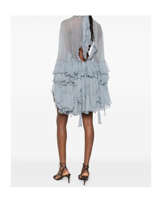 Chloé Blue Chloé Ruffled Sheer Mini Dress