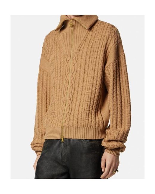 Versace Natural Zip-Up Knitted Cardigan for men