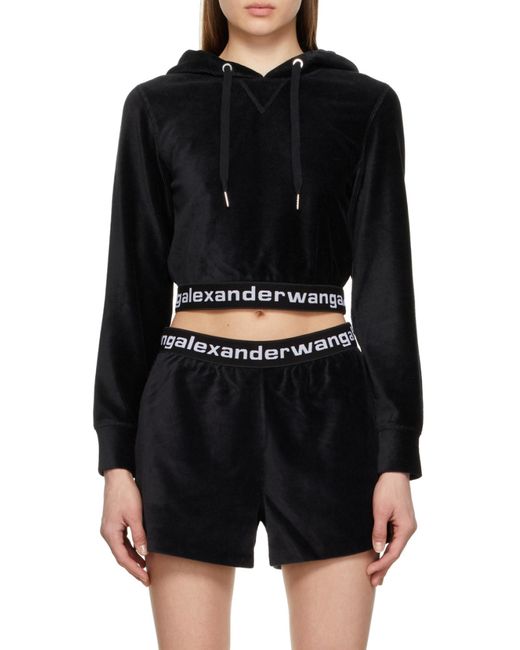 Alexander Wang Black T By Logo Cropped Corduroy Hoodie