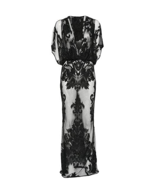 Norma Kamali Black Lace-Embroidered Hooded Maxi Dresses