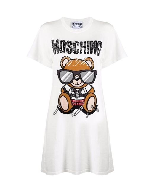 Moschino White A Round-Necked Logo Dress