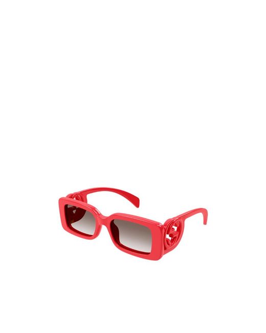 Gucci Red Eyewear Rectangular Frame Sunglasses
