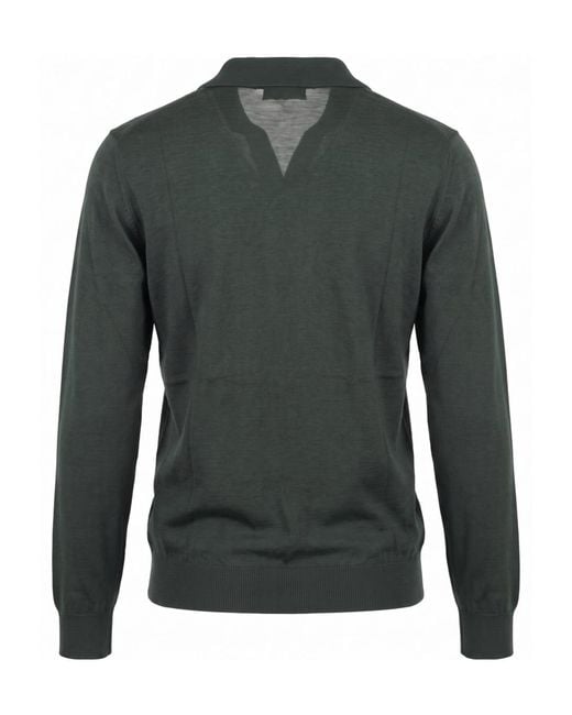 Altea Green Long-Sleeve Knitted Polo Shirt for men