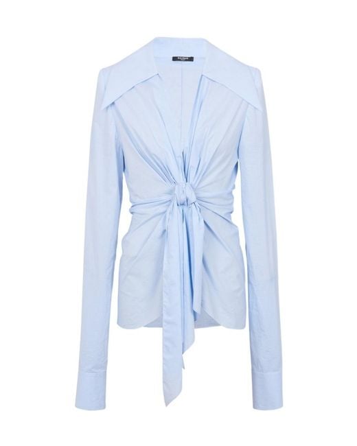 Balmain Blue Poplin Knotted Shirt
