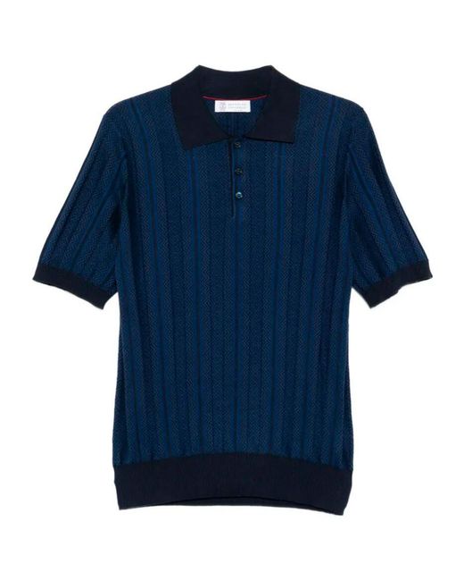 Brunello Cucinelli Blue Short Sleeve Polo for men