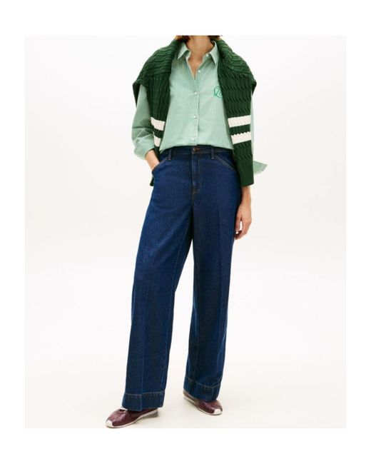 Tommy Hilfiger Green Striped-Print Logo-Embroidered Shirt