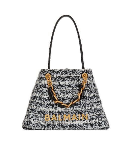 Balmain Black 1945 Soft Tweed Tote Bag
