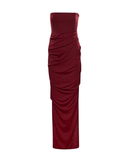 Alex Perry Red Strapless Draped Maxi Dress