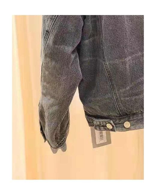 Balenciaga Gray Lapel Button Denim Jacket for men