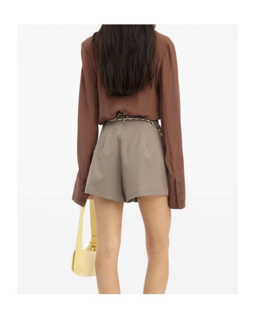 ROTATE BIRGER CHRISTENSEN Brown Pleated Long-Sleeve Blouse