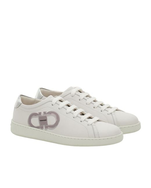 Ferragamo White Double Gancini Sneaker