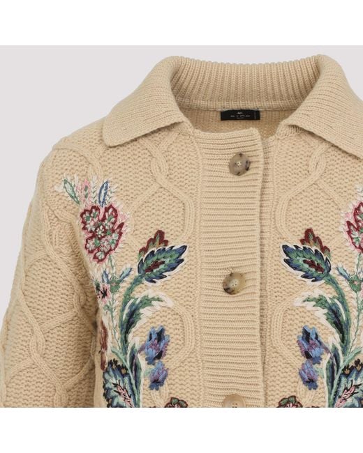 Etro Natural Floral Embroidered Knitted Cardigan