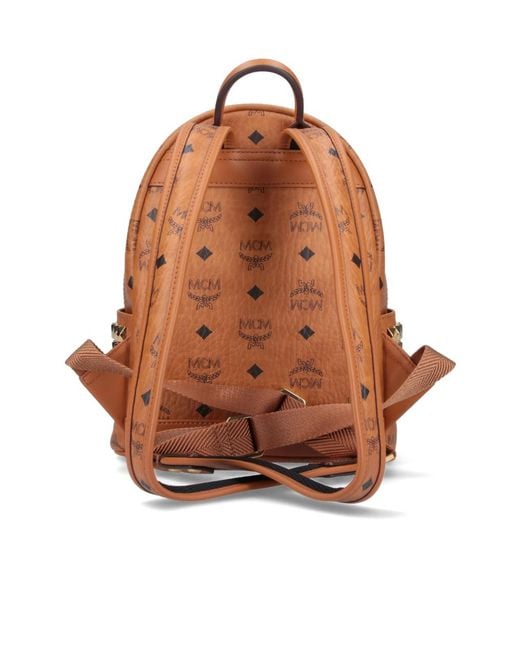 MCM Brown Stark Side Studs Zipped Backpack for men