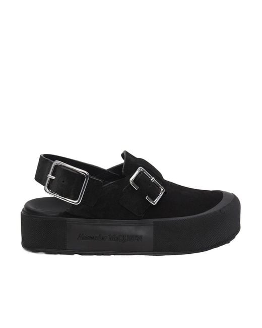 McQueen Black Buckle-Fastened Round-Toe Sandals for men