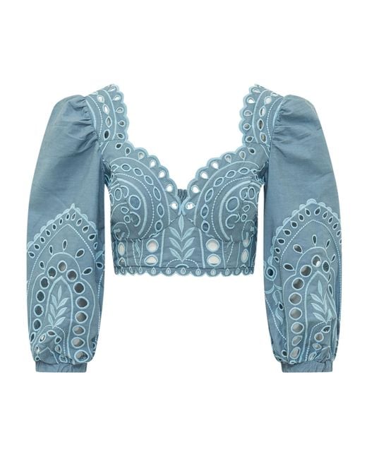 Charo Ruiz Blue Ibiza Luna Embroidered Crop Top