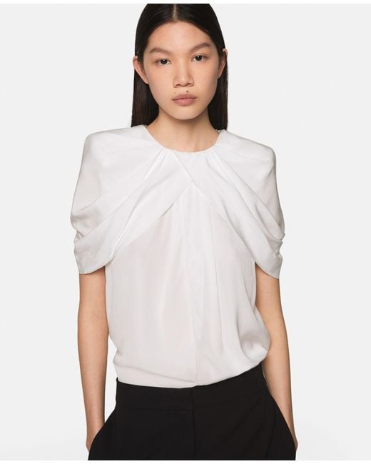 Stella McCartney White Draped Shoulder Asymmetric Satin Top