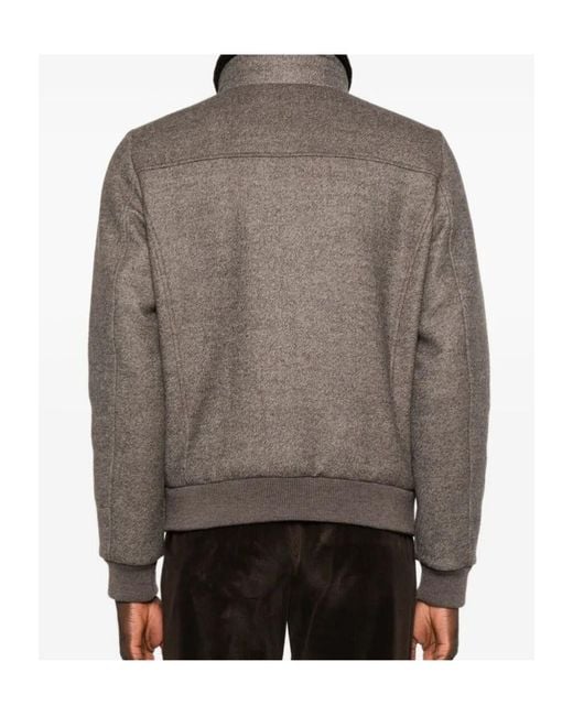 Moorer Brown Shearling-Collar Zip-Front Jacket for men