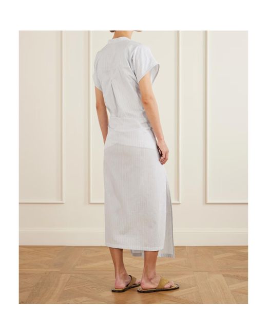 Totême White Twist-Front Striped Cotton-Poplin Maxi Shirt Dress