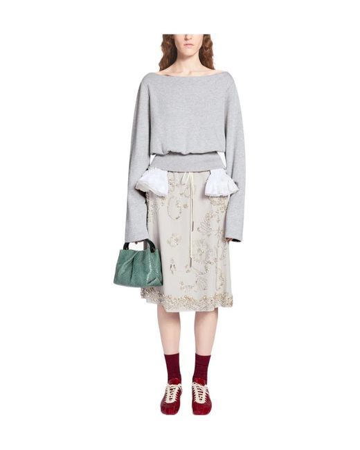 Dries Van Noten White Boat-Neck Long-Sleeved Top