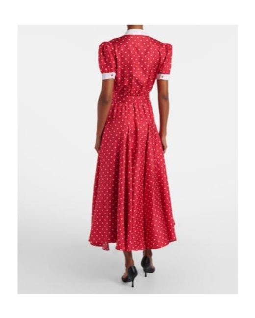 Rodarte Red Printed Silk Twill Midi Dress