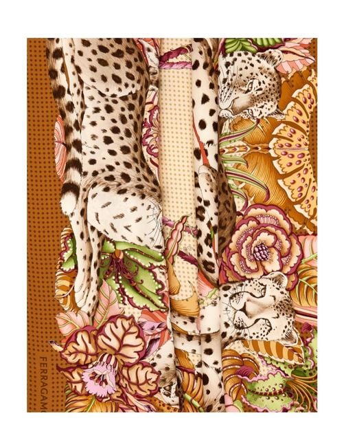 Ferragamo Metallic Ferragamo Logo Detailed Floral Scarf