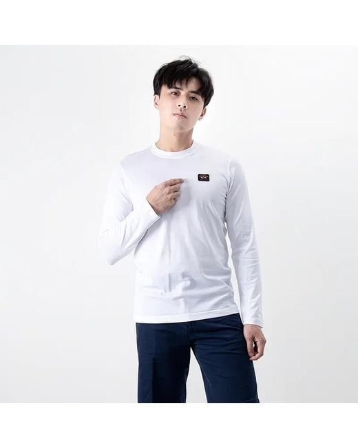 Paul & Shark White T-Shirt With Round Neck And Long Sleeves for men