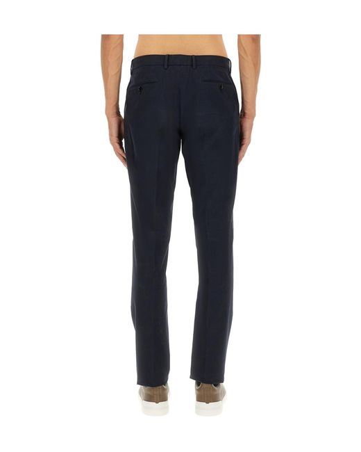 Zegna Blue Straight Cut Raw Hem Trousers for men