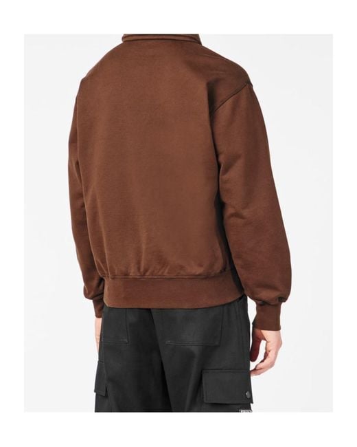 Prada Brown Quarter-Zip Fleece Sweatshirt for men