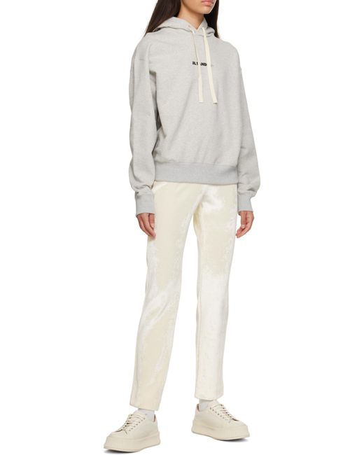 Jil Sander Gray Logo Printed Drawstring Hoodie