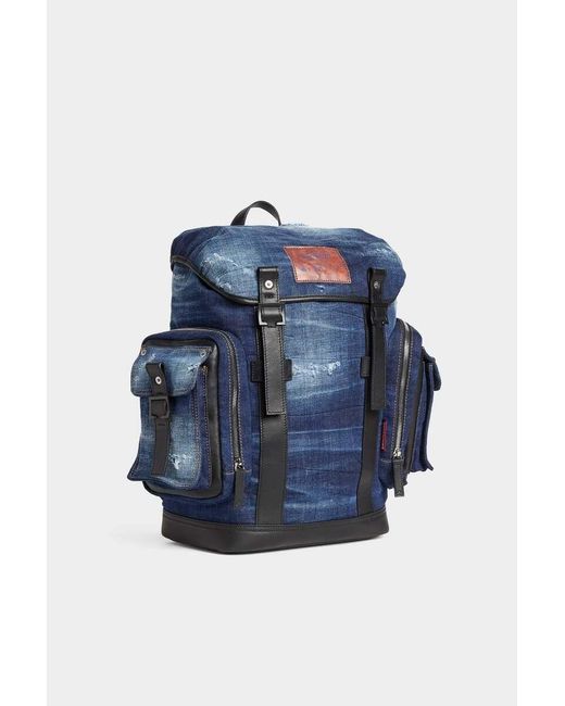 DSquared² Blue Distressed Denim Backpack for men