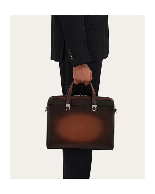 Ferragamo Brown Gancini Briefcase for men