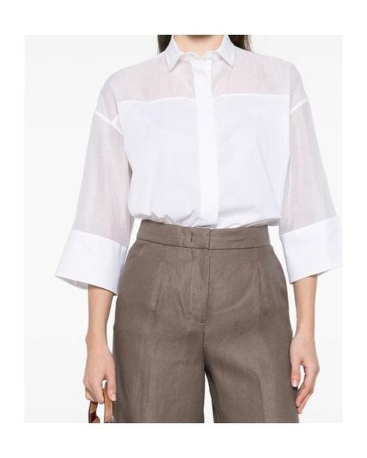 Peserico White Sheer Panel Oversized Shirt