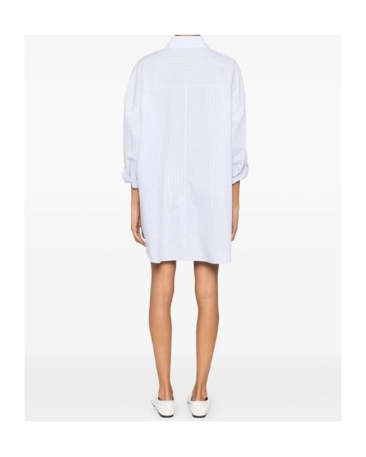 Patrizia Pepe White Pinstriped Cotton Shirt Dress