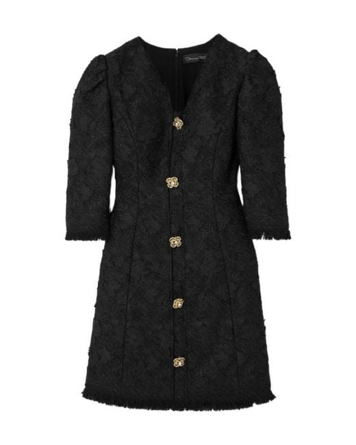 Oscar de la Renta Black Embroidered Tweed Mini Dress
