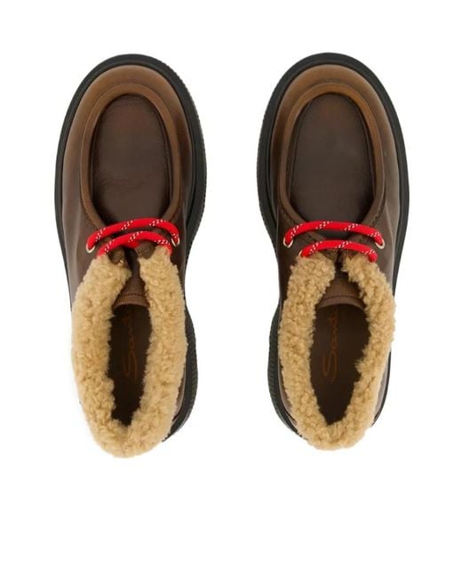 Santoni Brown Leather Derby Shoes