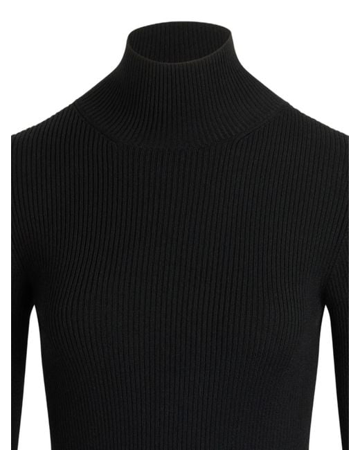 Patou Black Ribbed Mock-Neck Sweater