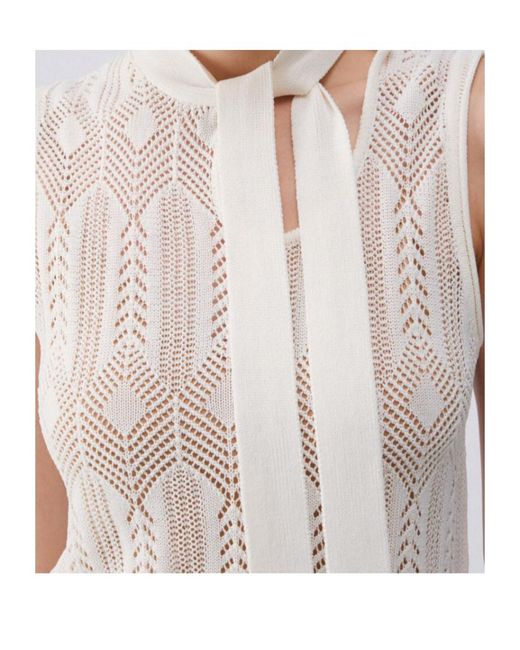 Liu Jo White Openwork Bow-Collar Knit Top